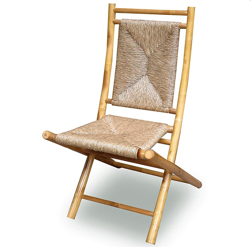 Set of 2 Natural Bamboo Folding Dining Chairs with Seagrass Triangle Weave