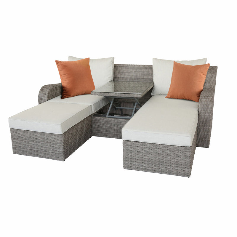 3 Piece Gray Wicker Patio Sectional And Ottoman Set