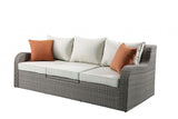 3 Piece Gray Wicker Patio Sectional And Ottoman Set