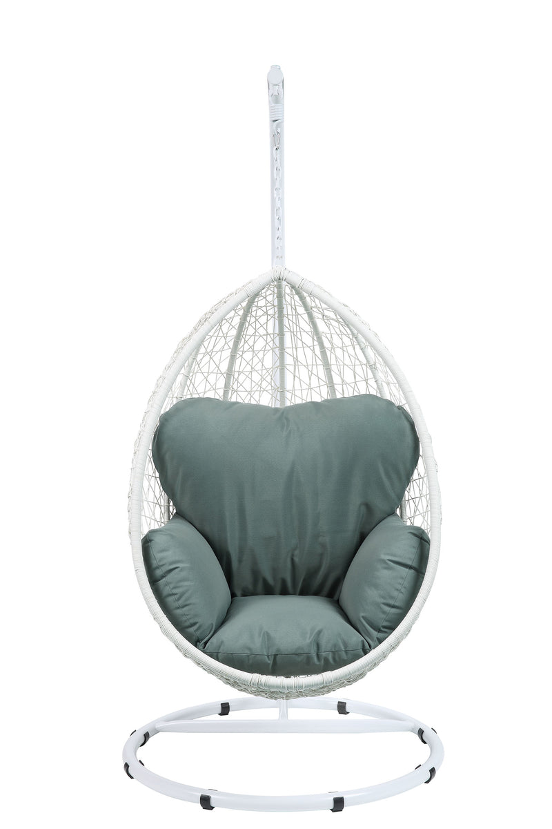 Green and White Hanging Pod Wicker Patio Swing Chair