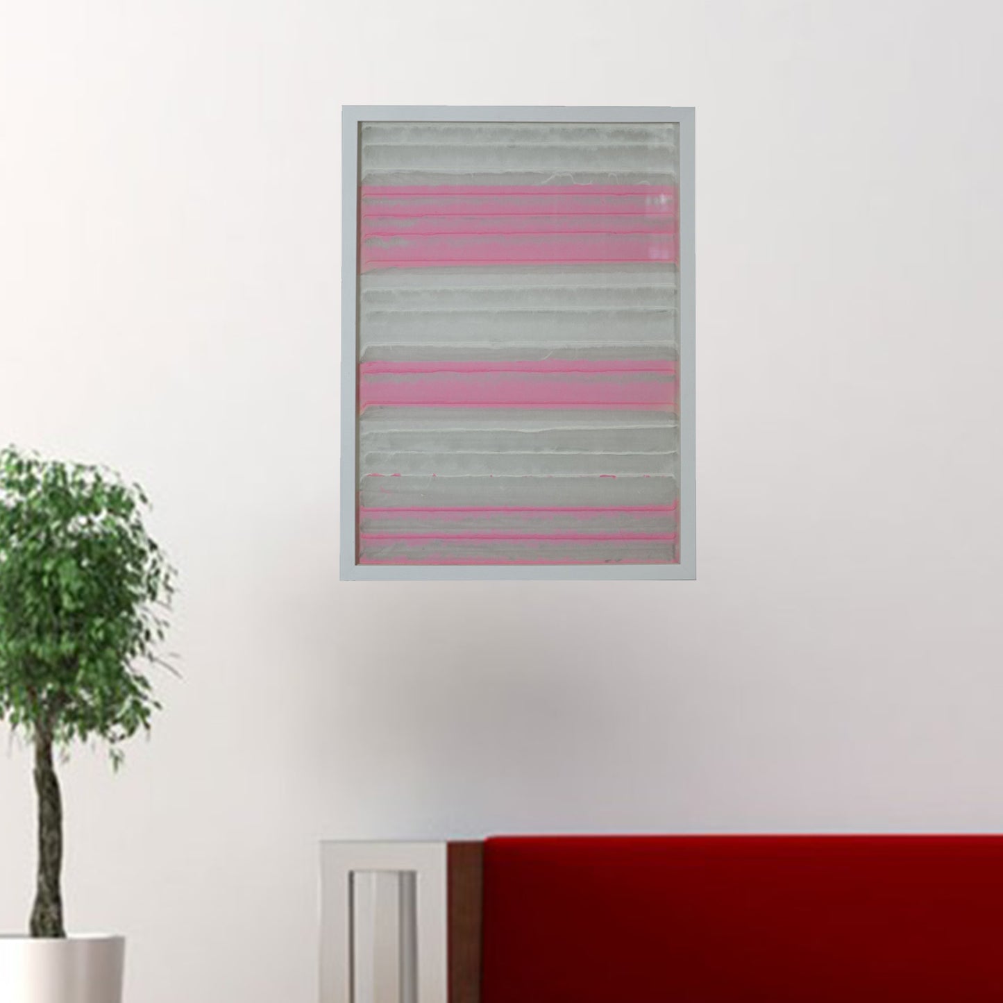 Fun White And Pink Stripes Shadow Box Wall Art
