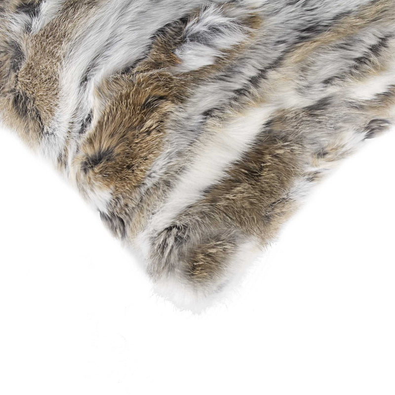 5" x 12" x 20" 100% Natural Rabbit Fur Tan and White Pillow