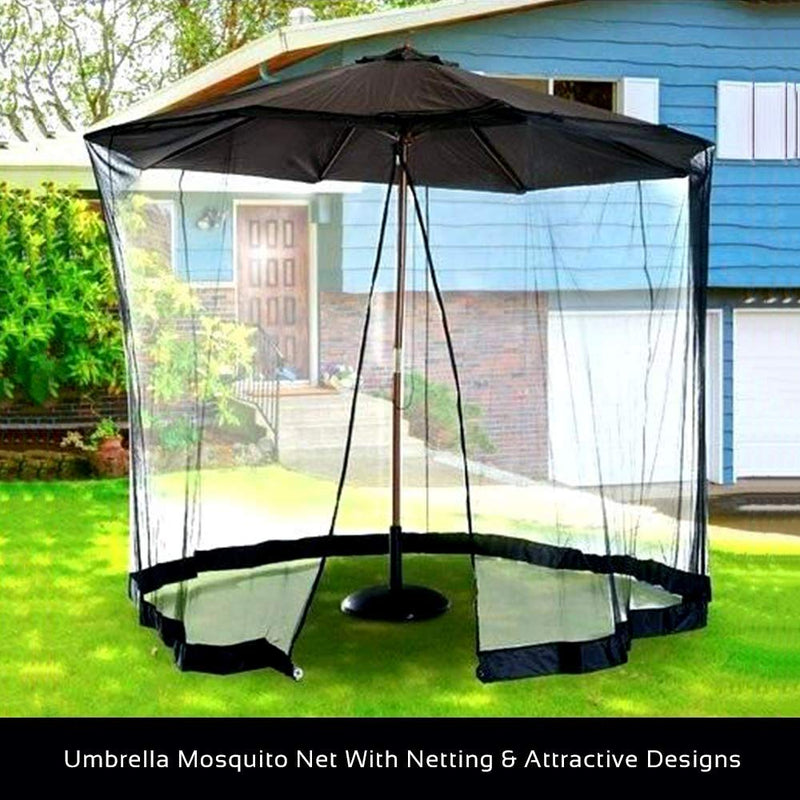 9" Mesh Black, Patio Umbrella, Bug Screen Mosquito Net, Canopy Curtains Adjustable Enclosure