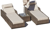 78" X 29" X 35" Brown 3Piece Outdoor Arm Chaise Lounge Set with  Cushions