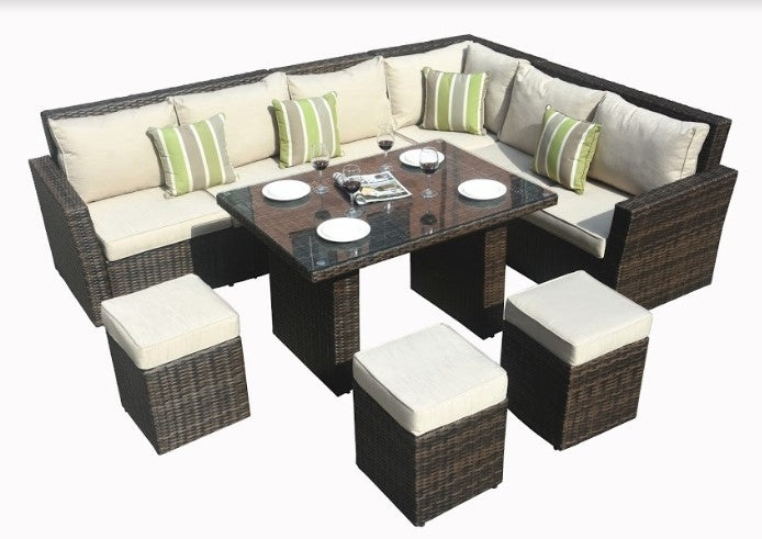 180.96" X 33.54" X 34.71" Brown 8Piece Outdoor Sectional Set with Cushions