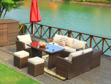 179.85" X 31.89" 32.68" Brown 7Piece Steel Outdoor Sectional Sofa Set with Ottomans and Storage Box