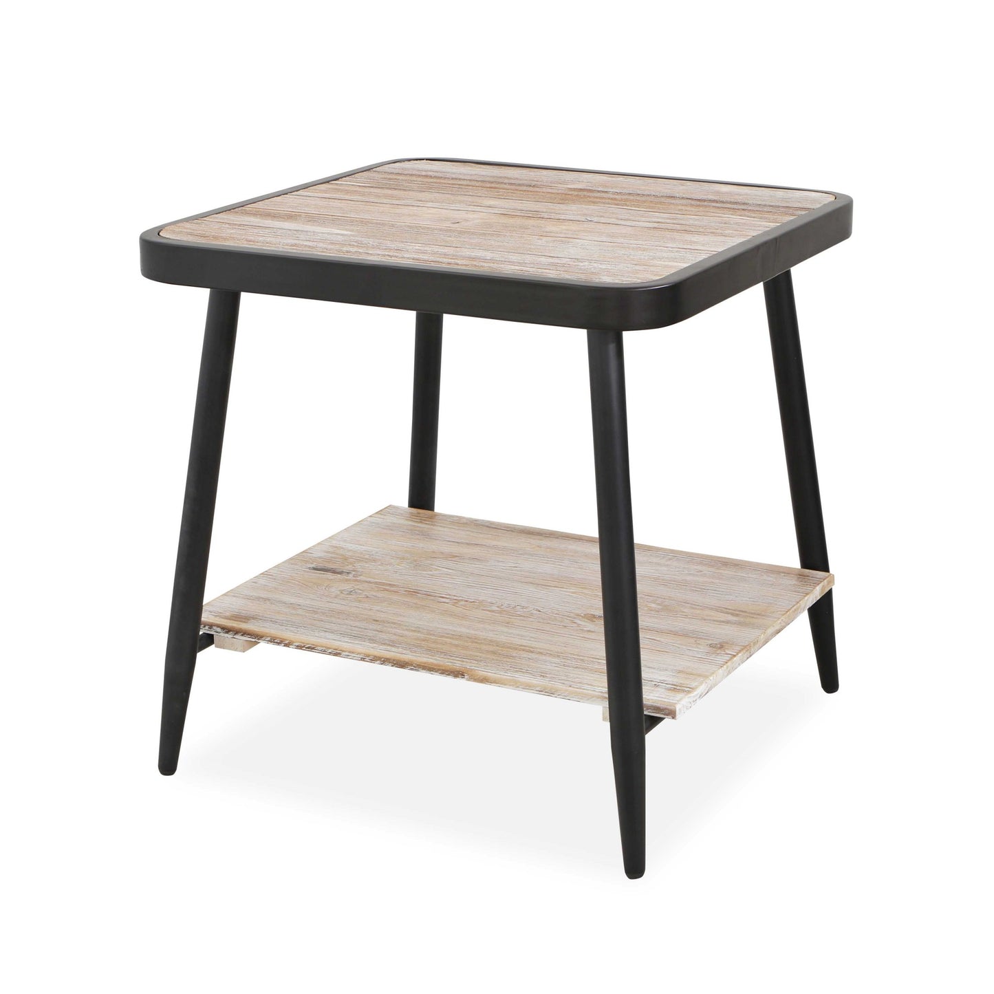 Industrial Style Square Whitewash and Gray Side or End Table