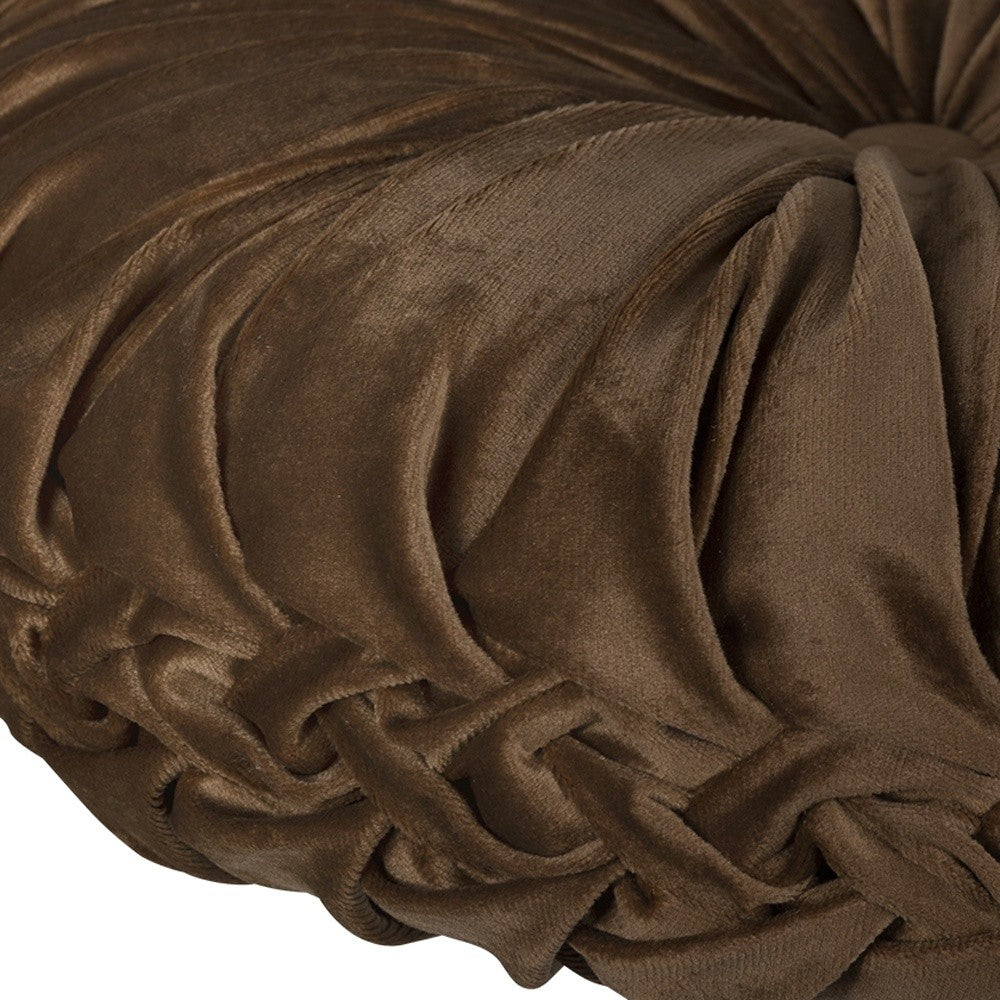 Brown Round Tufted Velvet Pillow