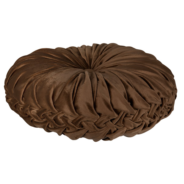 Brown Round Tufted Velvet Pillow