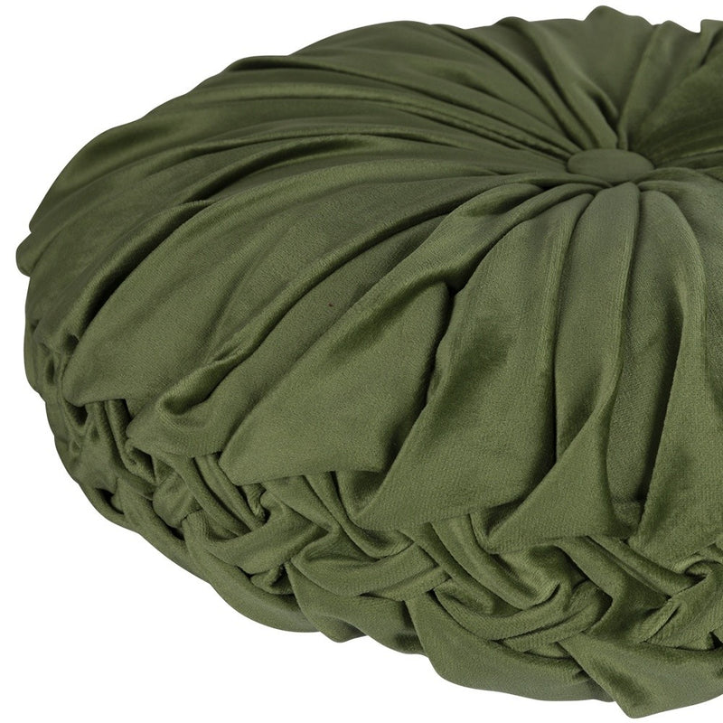 Green Round Tufted Velvet Pillow