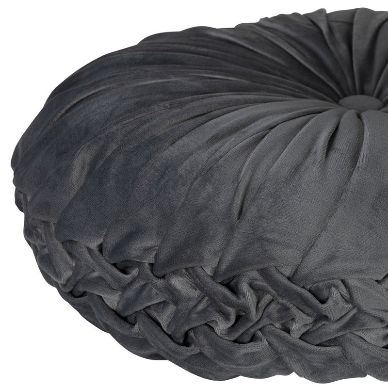 Grey Round Tufted Velvet Pillow