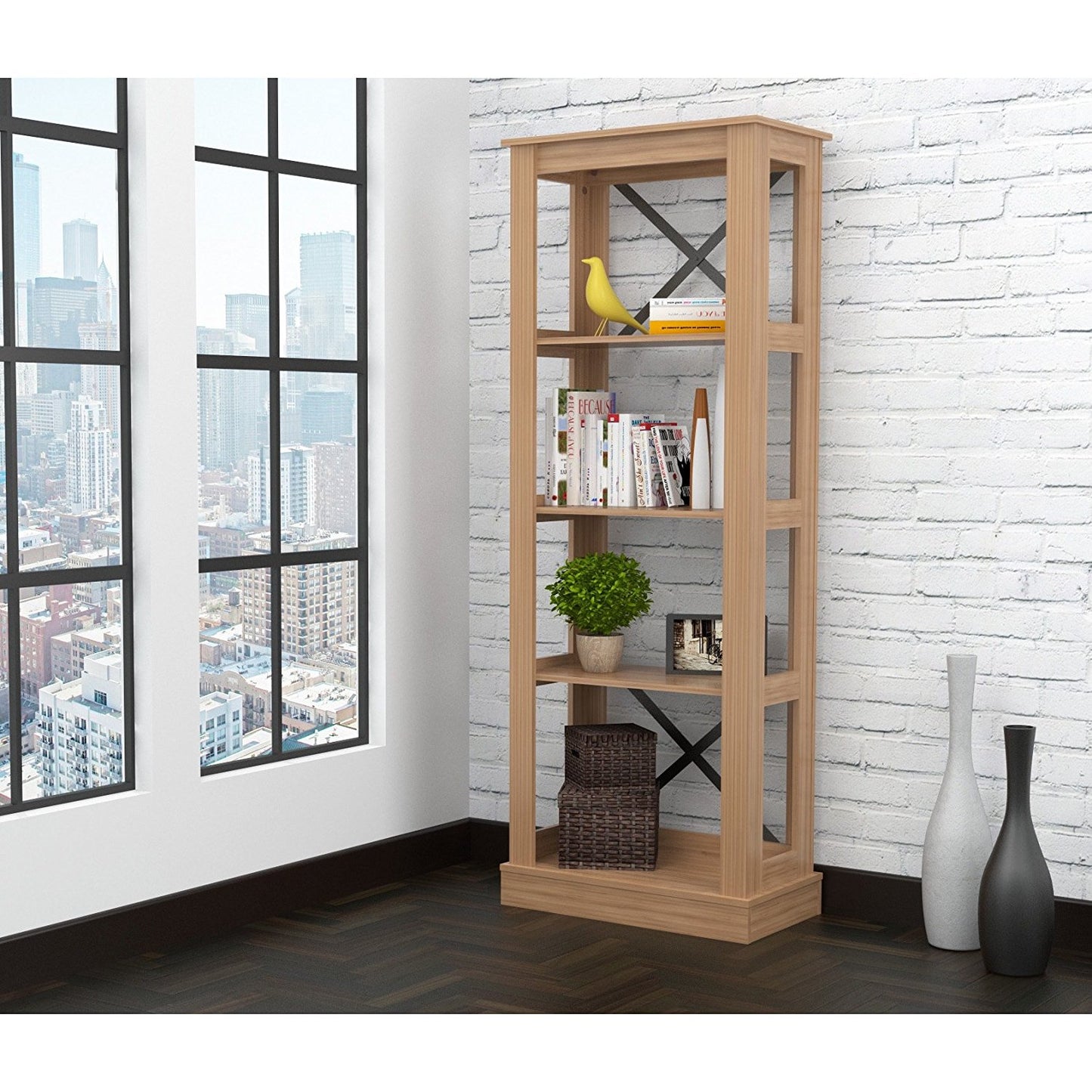 70.9" Brown Melamine and Engineered Wood Bookcase