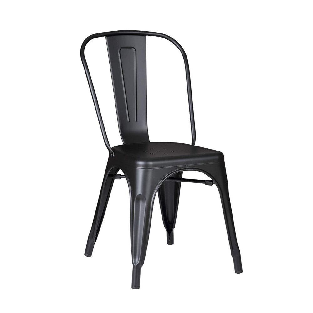18" Matte Black Metal Dining Chair With Back in a Set of 2