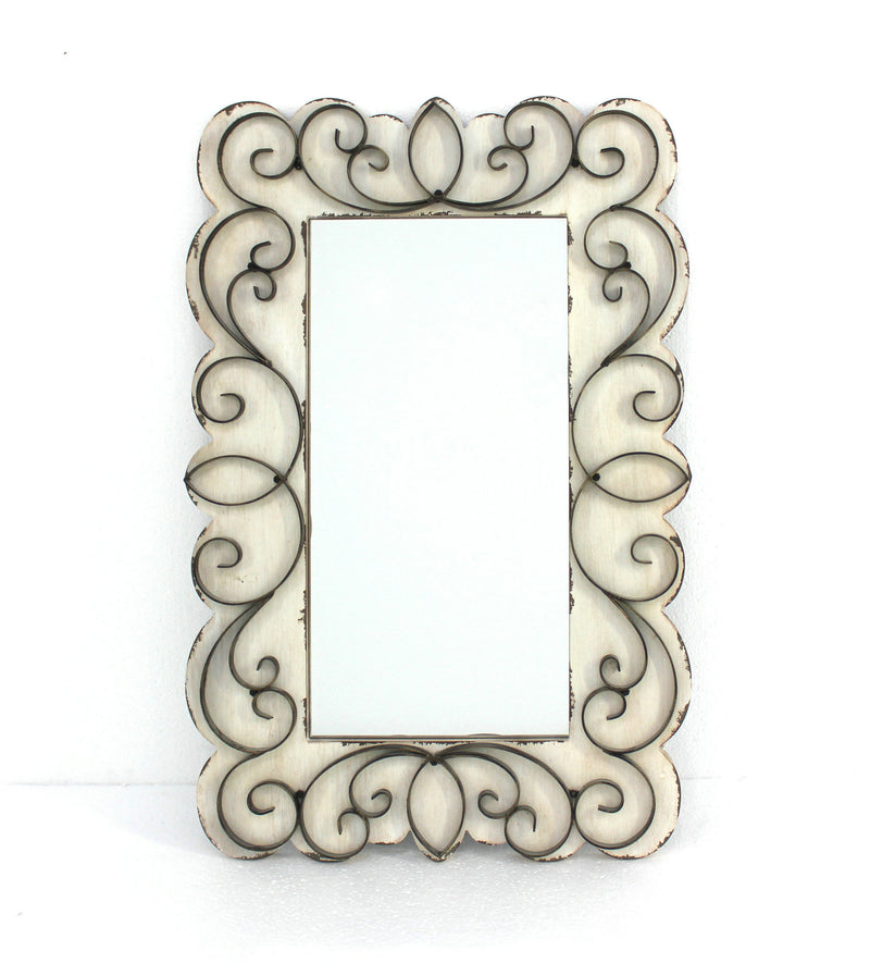 32.75" x 21.75" x 1.25" White, Vintage Decorative, Wood &amp; Metal - Wall Mirror
