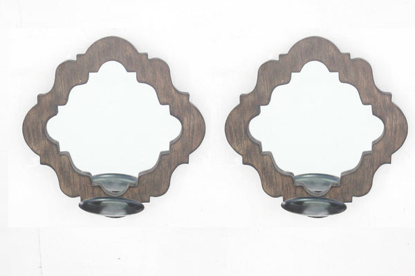 12.25" x 12.25" x 5.5" Brown, Rustic, Mirrored - Candle Holder Sconce Set