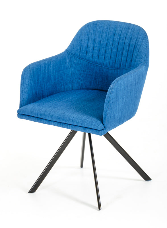 31" Blue Fabric and Metal Dining Arm Chair