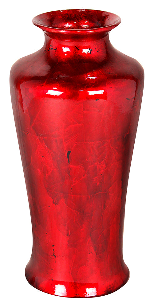 7" X 7" X 24.5" Red Ceramic Foiled and Lacquered Ceramic Floor Vase