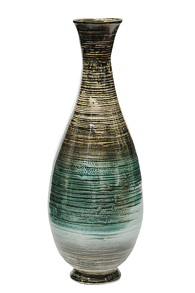 28" High Distressed Aqua Spun Bamboo Artisan Floor Vase