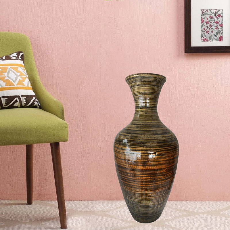 25" High Black And Gold Spun Bamboo Floor Vase