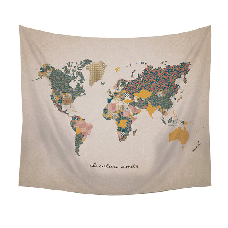 Adventure Awaits World Map Wall Hanging Tapestry