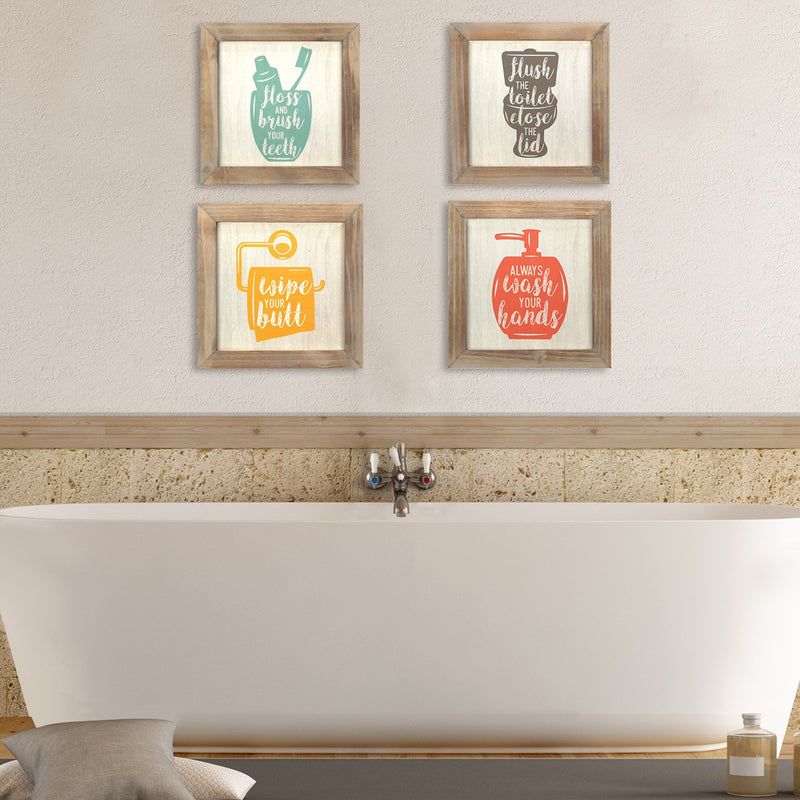 Floss Flush Wipe Wash Metal and Wood Framed Wall Art