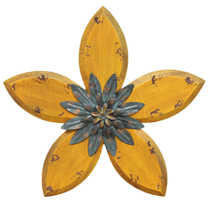 Yellow and Teal Antique Flower Metal Wall Decor