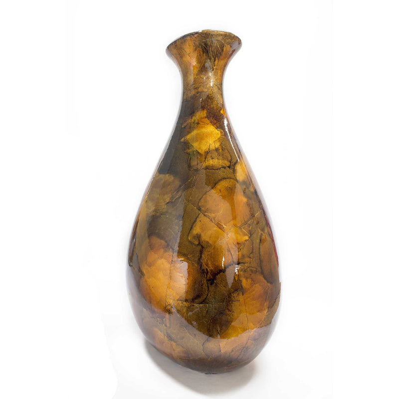 9" X 6.25" X 18.5" Gold Copper Brown Ceramic Floor Vase