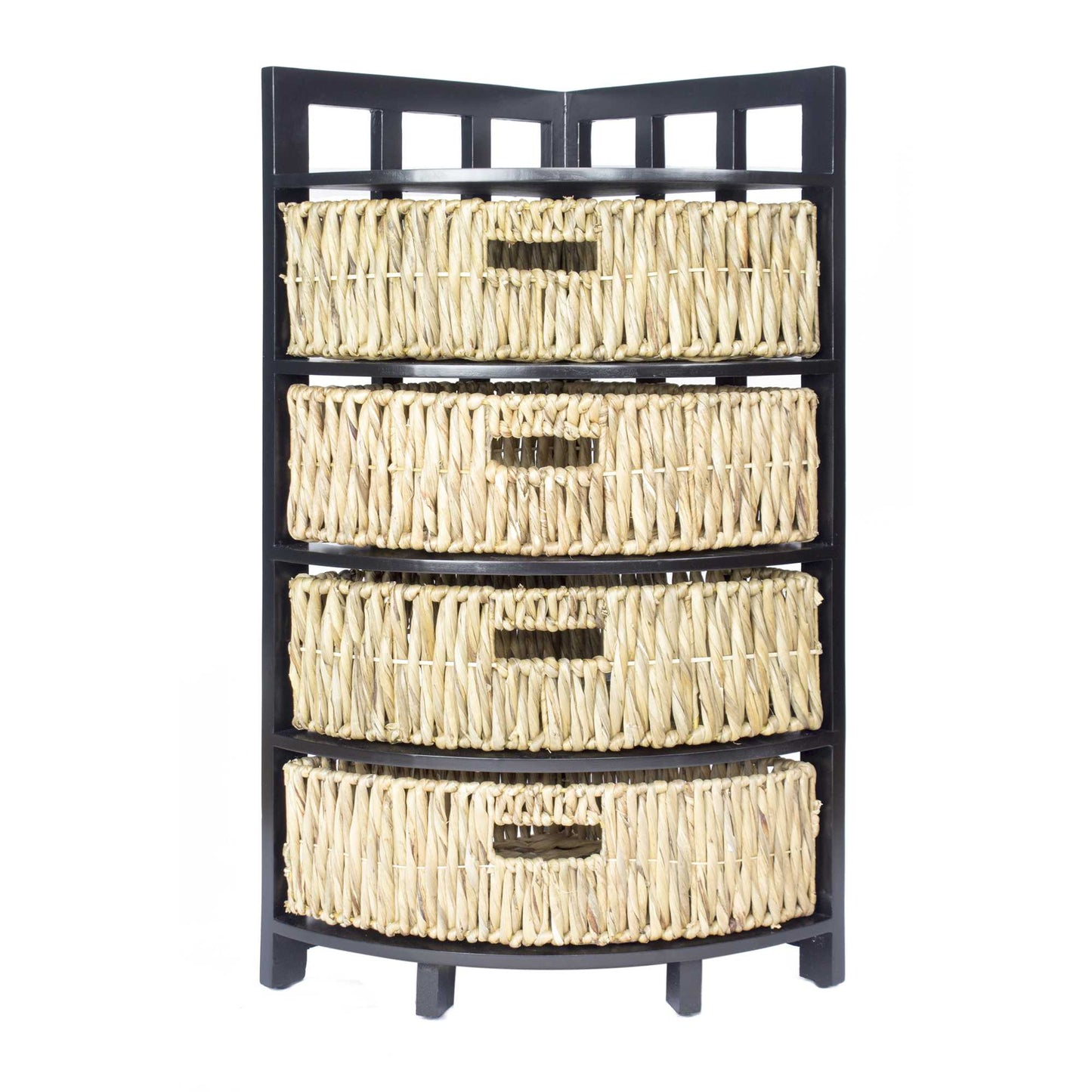 15.5" X 15.5" X 34.25" Gray Wood MDF Water Hyacinth Storage Cabinet with Baskets