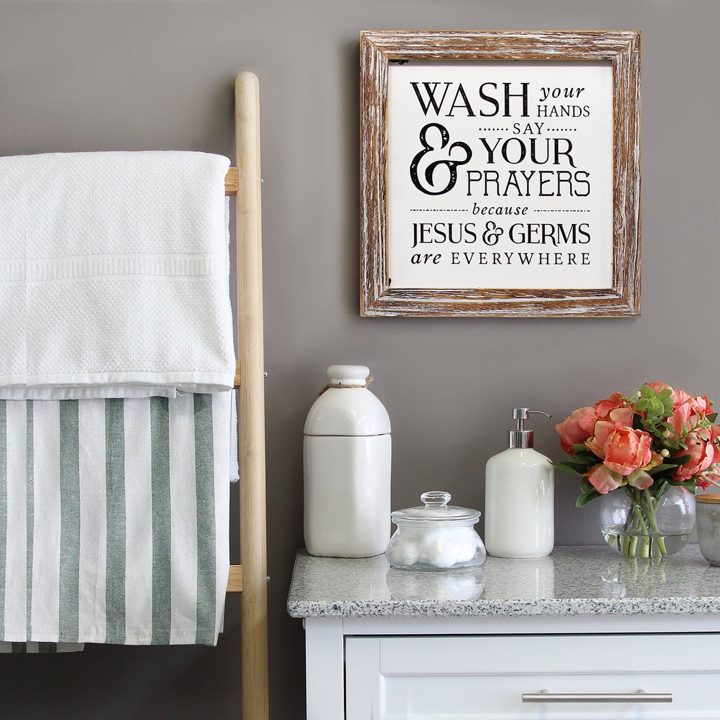 "Wash Your Hands Say Your Prayers" Wooden Framed Wall Art