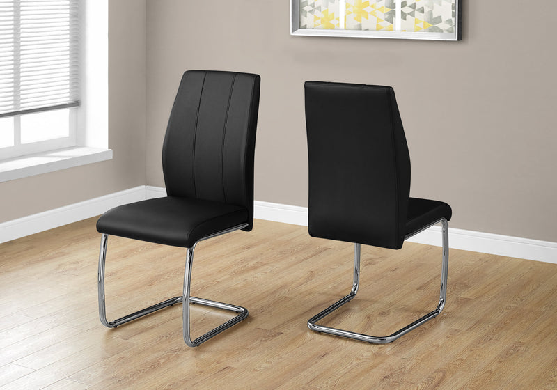 Two 77.5" Black Leather Look Chrome Metal and Foam Dining Chairs