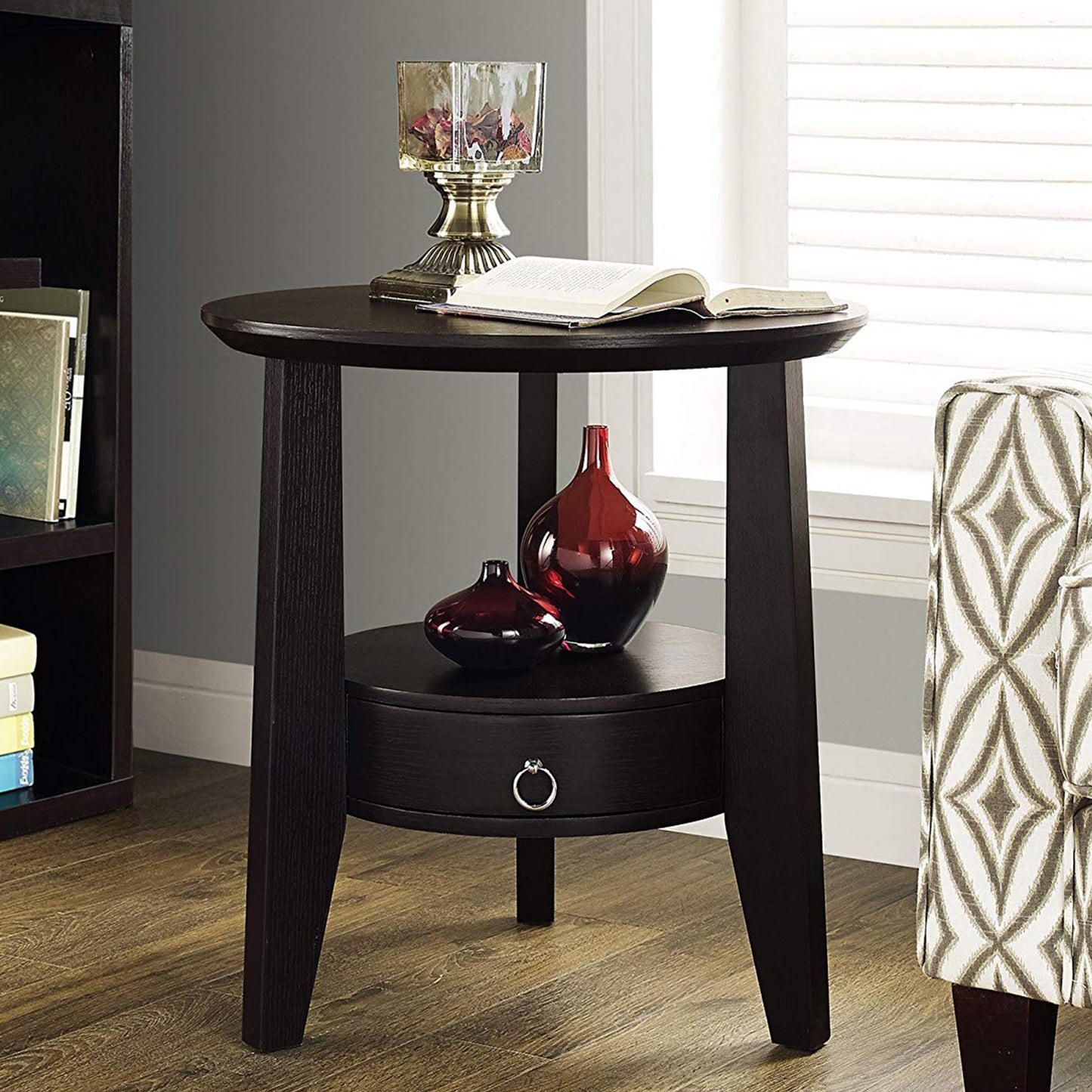 23.5" x 23.5" x 24" Cappuccino 1 Drawer Accent Table