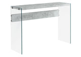 32" Grey Cement Particle Board and Clear Tempered Glass Accent Table