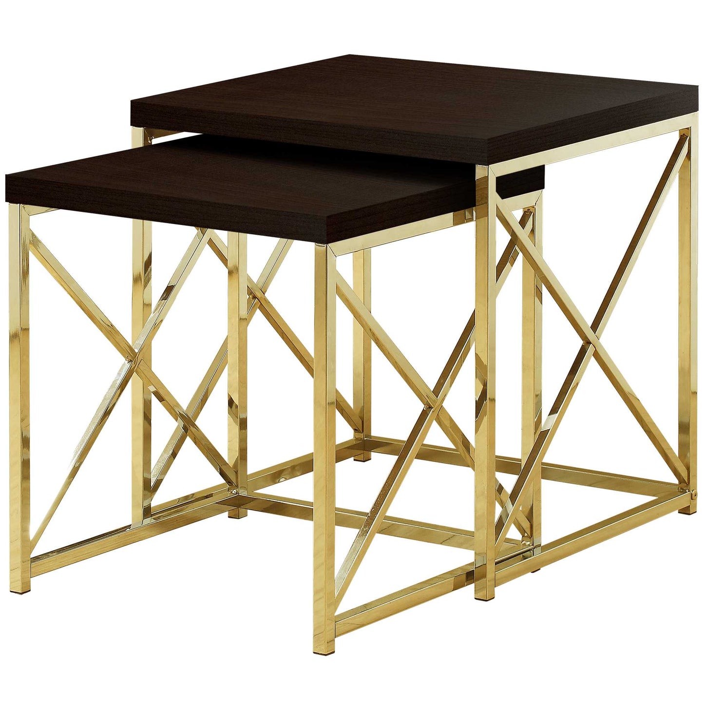 37.25" x 37.25" x 40.5" Cappuccino Gold Particle Board Metal 2pcs Nesting Table Set
