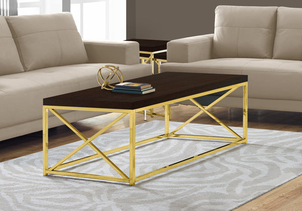 17" Cappuccino Particle Board and Gold Metal Coffee Table