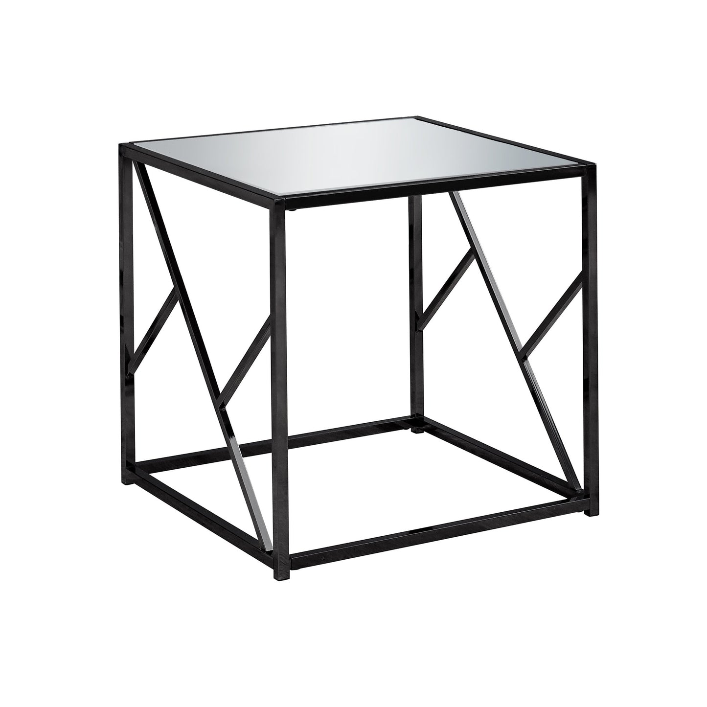 22" x 22" x 21.75" Black Metal Glass Finish End Table with a Mirror Top