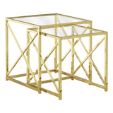 38" Gold Metal and Tempered Glass Two Pieces Nesting Table Set