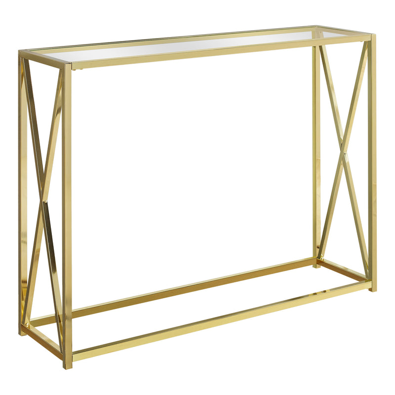 12" x 42.25" x 32.25" Gold Clear Metal Tempered Glass Accent Table