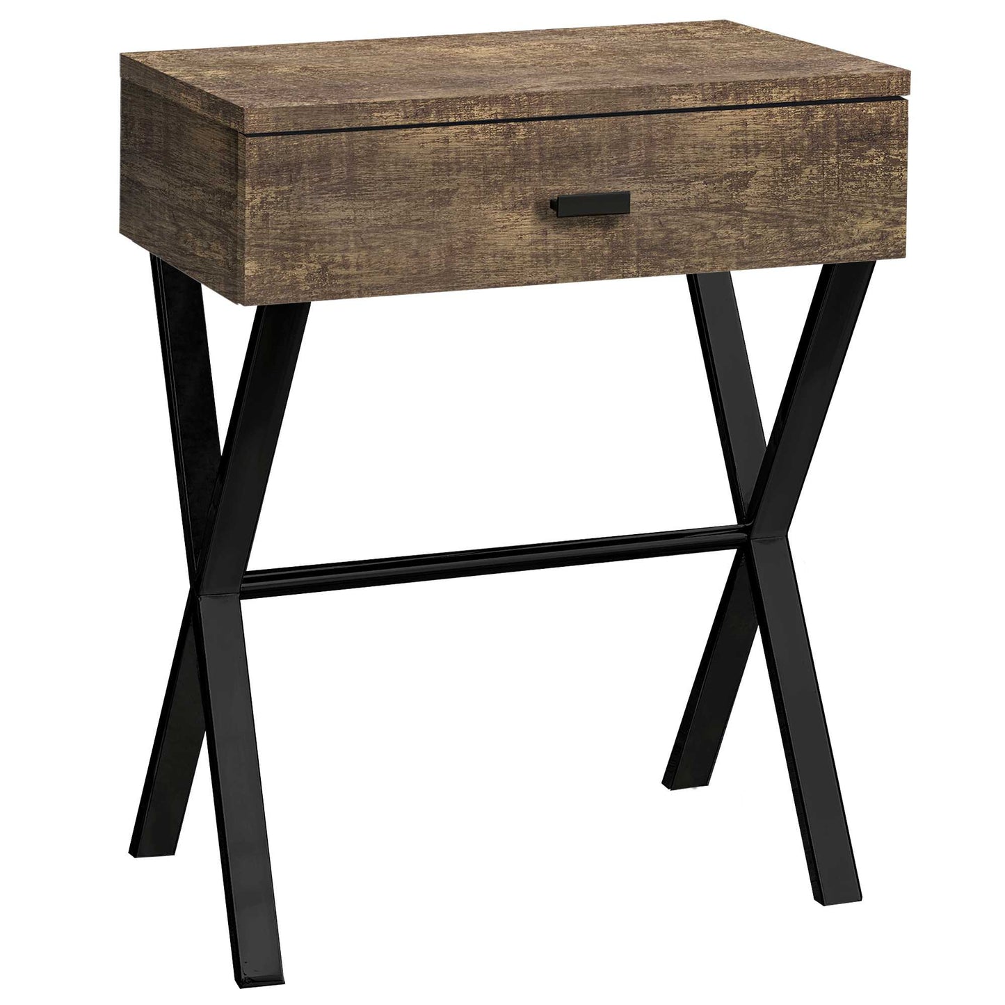 12" x 18.25" x 22.25" Brown Finish and Black Metal Accent Table