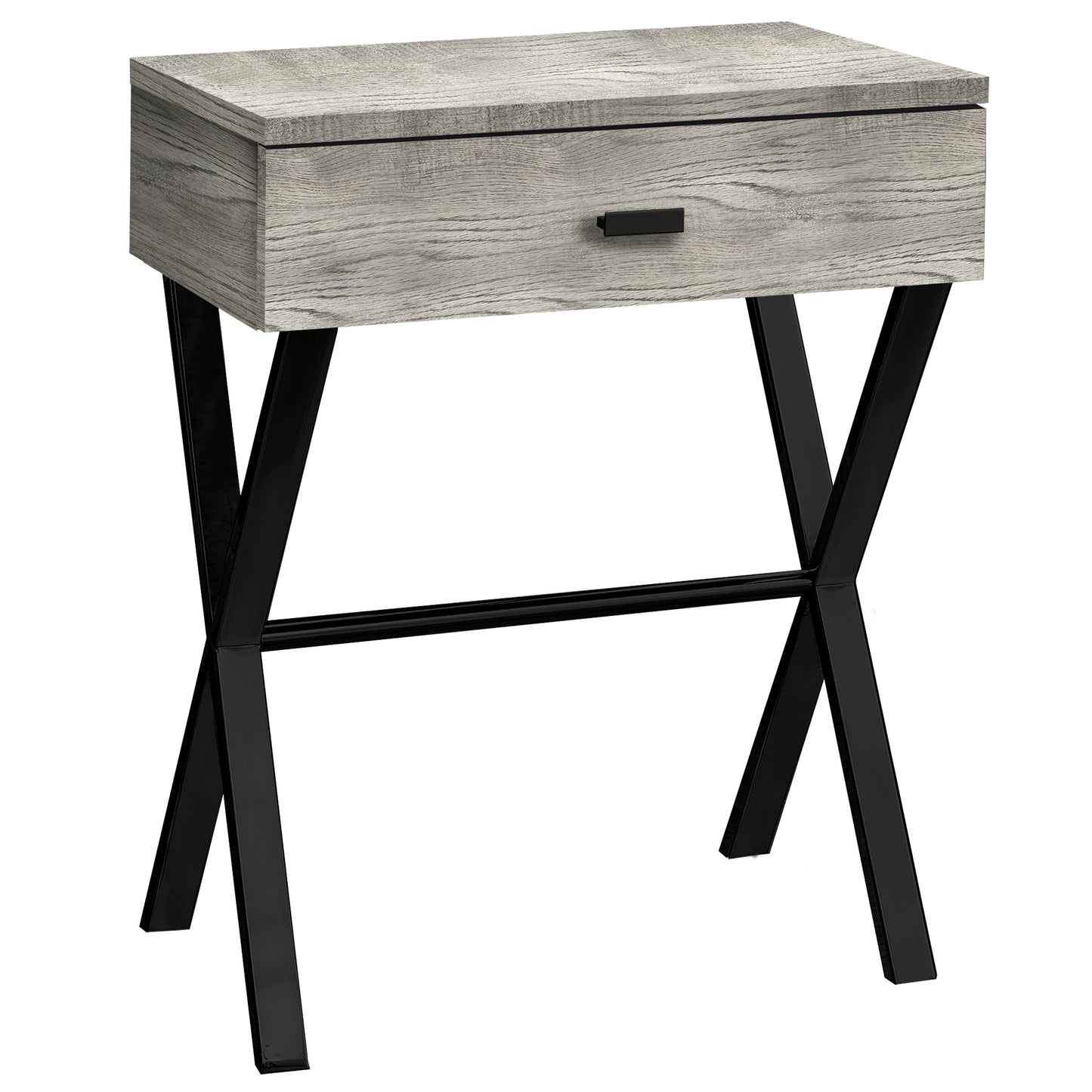 12" x 18.25" x 22.25" Grey Finish and Black Metal Accent Table