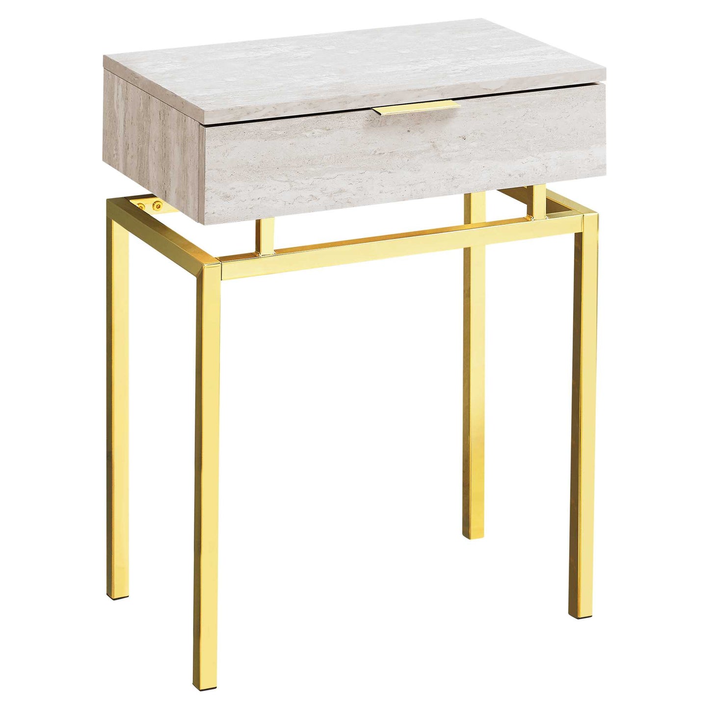 12.75" x 18.25" x 23.25" Beige Finish and Gold Metal Accent Table