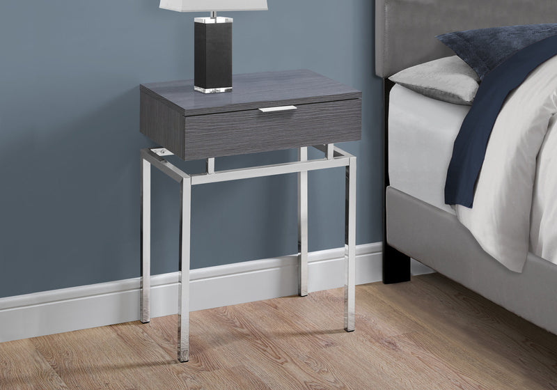 12.75" x 18.25" x 23" Grey Finish and Chrome Metal Accent Table