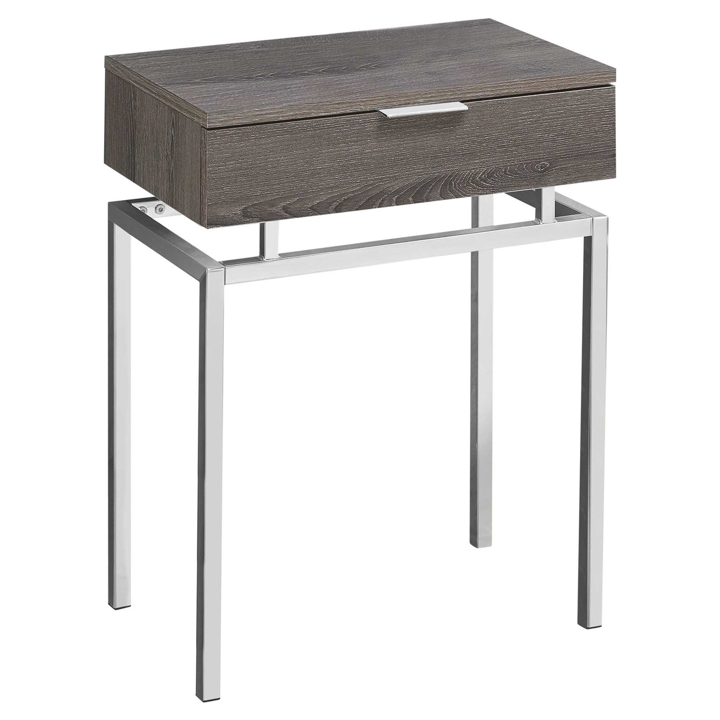12.75" x 18.25" x 23" Dark Taupe Finish and Chrome Metal Accent Table