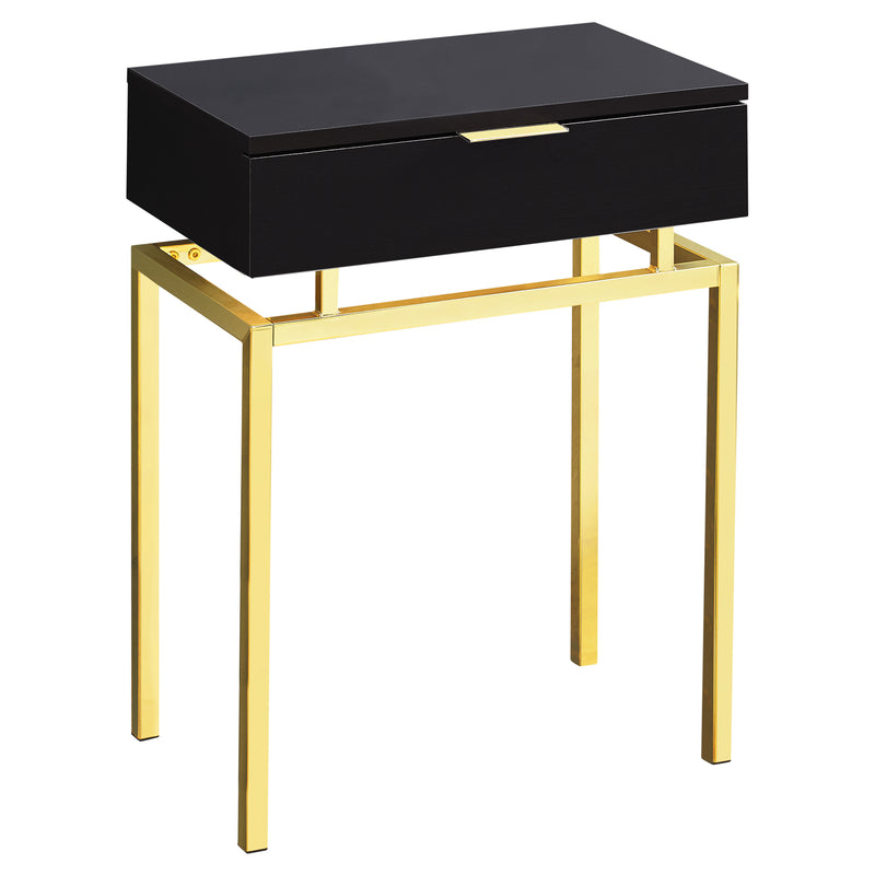 12.75" x 18.25" x 23" Cappuccino Finish and Gold Metal Accent Table