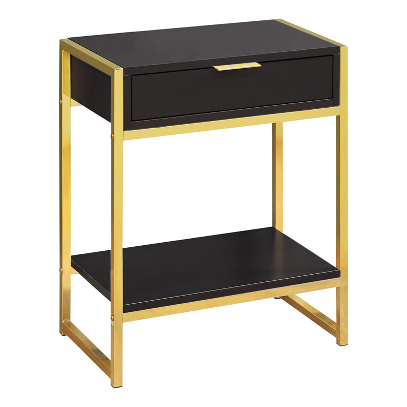12.75" x 19.5" x 23.75" Cappuccino Finish and Gold Metal Accent Table