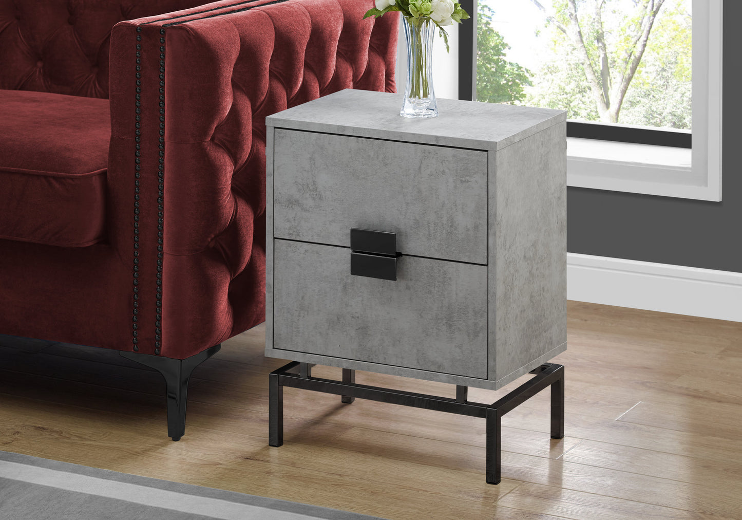 23.5" Grey Cement Particle Board and Black Nickel Metal Accent Table