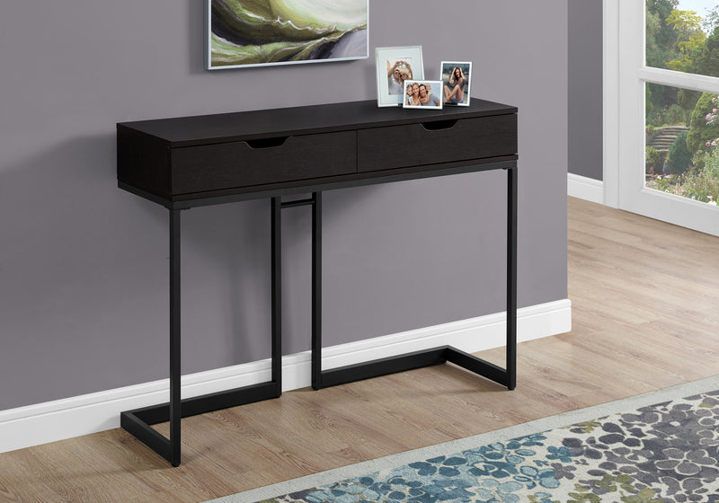 32" Cappuccino Finish and Black Metal Accent Table