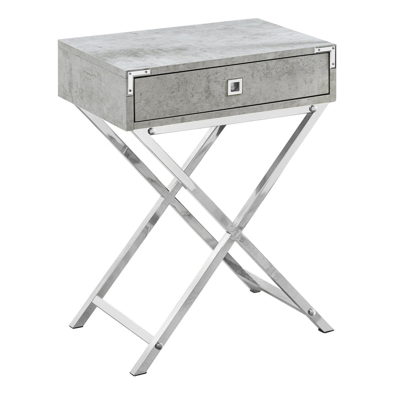 12" x 18.25" x 24" Grey Cement Finish and Chrome Metal Accent Table