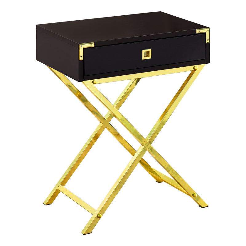 12" x 18.25" x 24" Cappuccino Finish and Gold Metal Accent Table