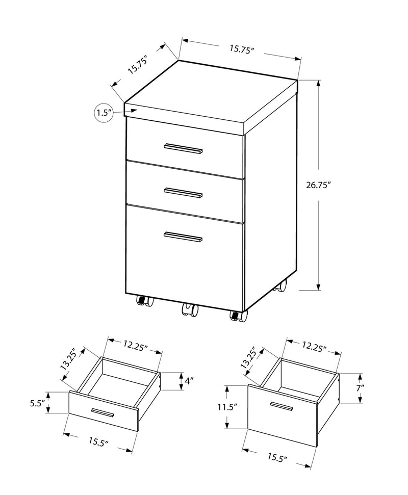 26.75" Cappuccino Particle Board and Hollow Core Filing Cabinet with 3 Drawers