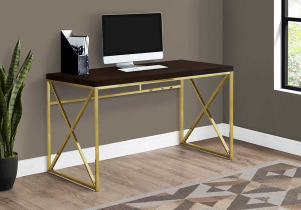 Modern Gold and Walnut Finish Computer Desk